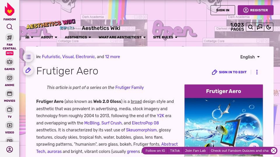 Screenshot of aesthetics.fandom.com: Frutiger Aero