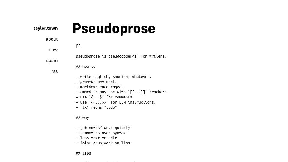 Screenshot of taylor.town: Pseudoprose