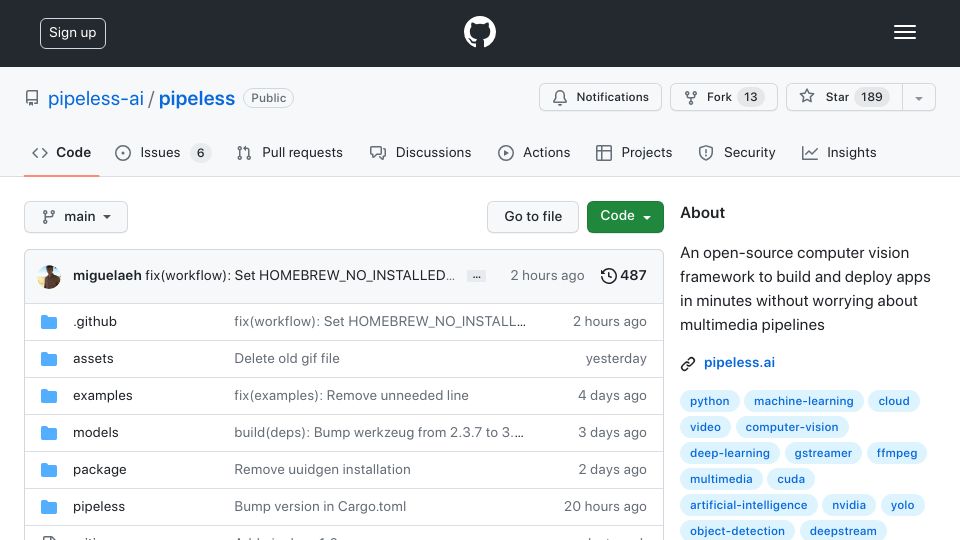 Screenshot of github.com: Serverless development experience for embedded computer vision