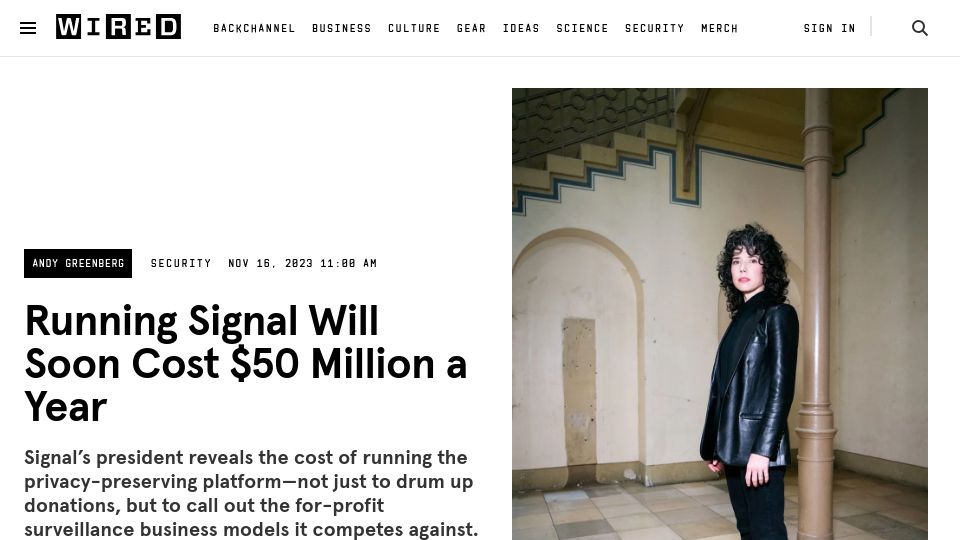 Screenshot of wired.com: Running Signal Will Soon Cost $50 Million a Year