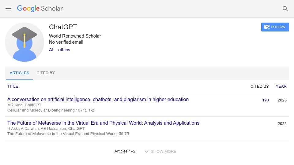 Screenshot of scholar.google.com: ChatGPT has 190 citations on Google Scholar
