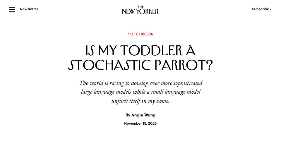 Screenshot of newyorker.com: Is my toddler a stochastic parrot?