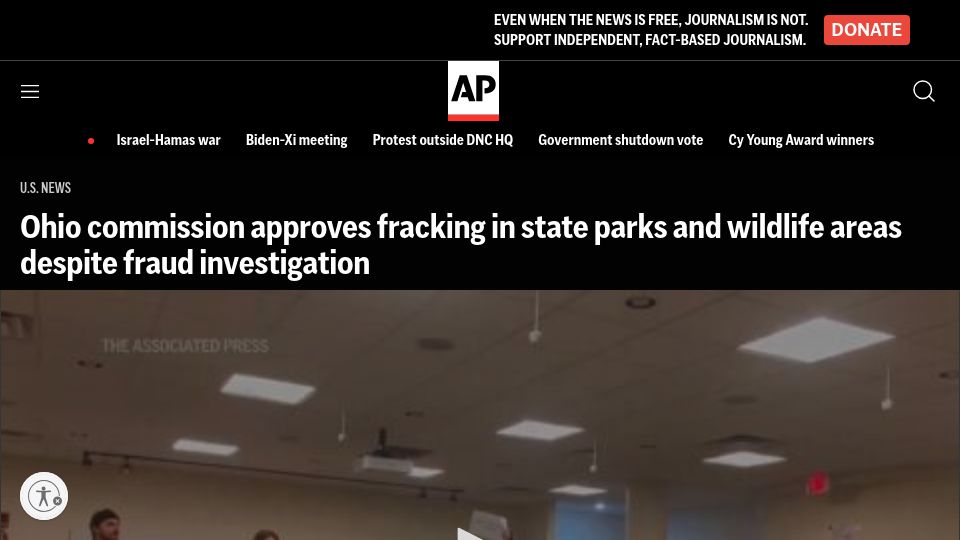 Screenshot of apnews.com: Ohio commission approves fracking in state parks and wildlife areas
