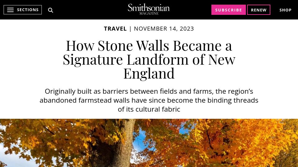 Screenshot of smithsonianmag.com: How Stone Walls Became a Signature Landform of New England