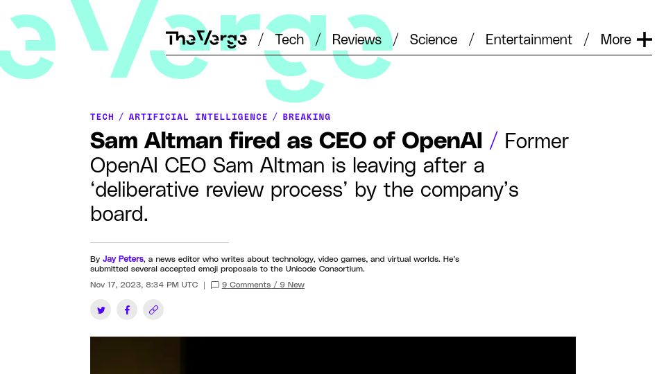 Screenshot of theverge.com: Sam Altman Sacked