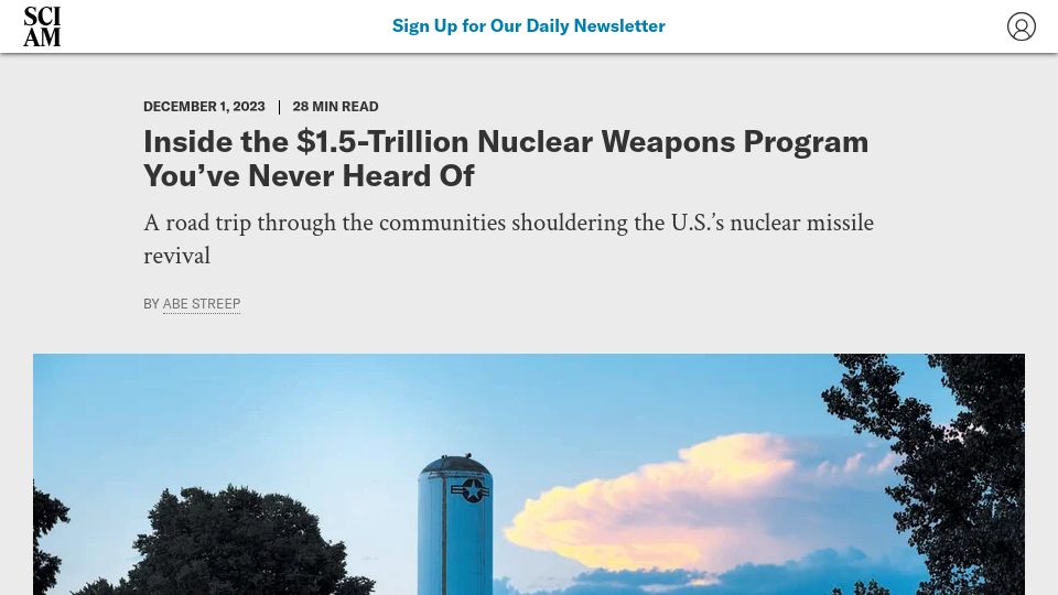 Screenshot of scientificamerican.com: The $1.5T Nuclear Weapons Program You've Never Heard Of