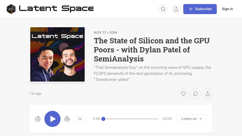 Screenshot of latent.space: The state of silicon and the GPU poors