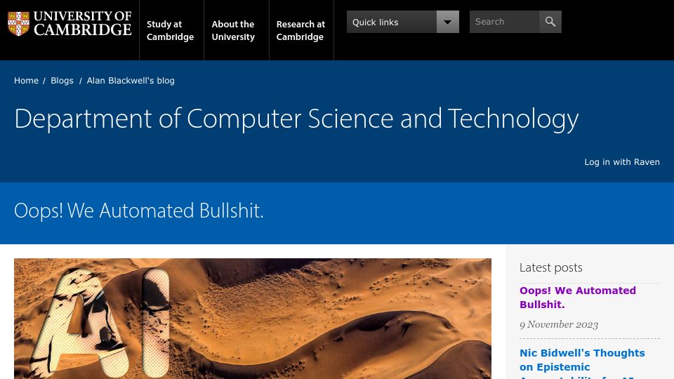 Screenshot of cst.cam.ac.uk: We Automated Bullshit