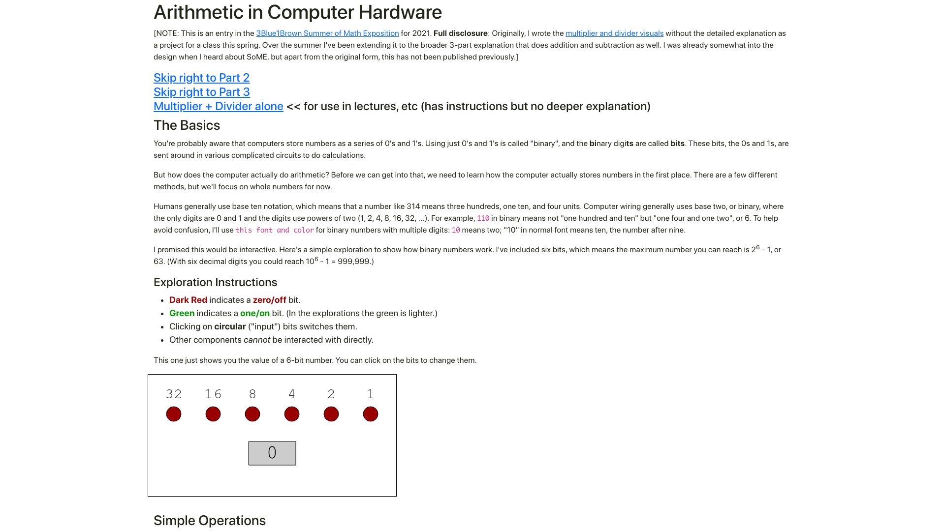 Screenshot of thelast19digitsofpi.github.io: Arithmetic in Computer Hardware