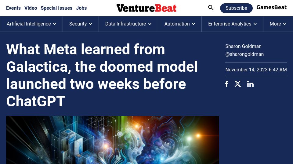 Screenshot of venturebeat.com: What Meta learned from Galactica, the doomed model