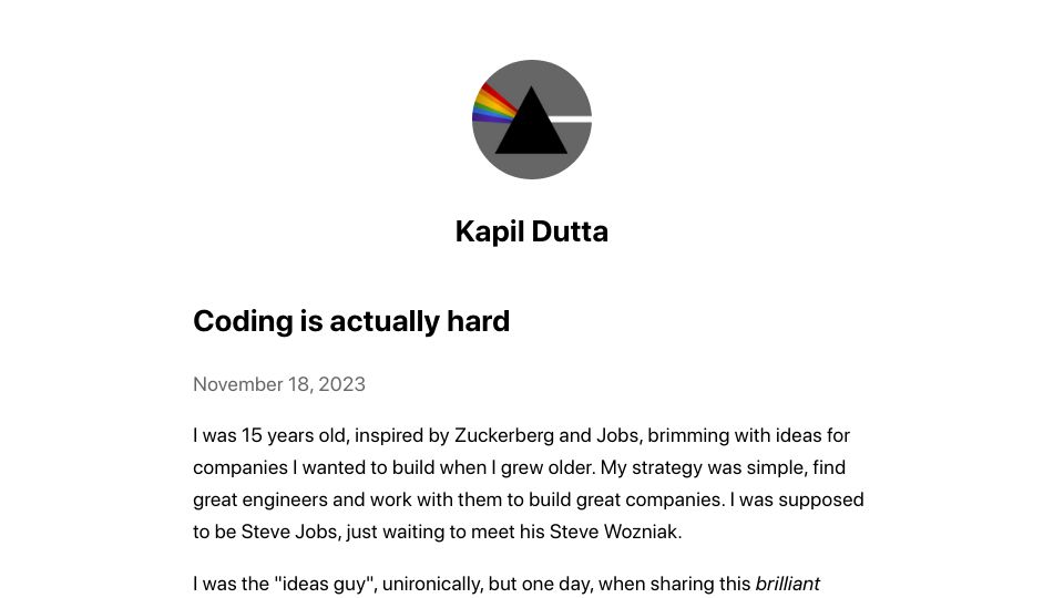 Screenshot of duttakapil.com: Coding Is Hard