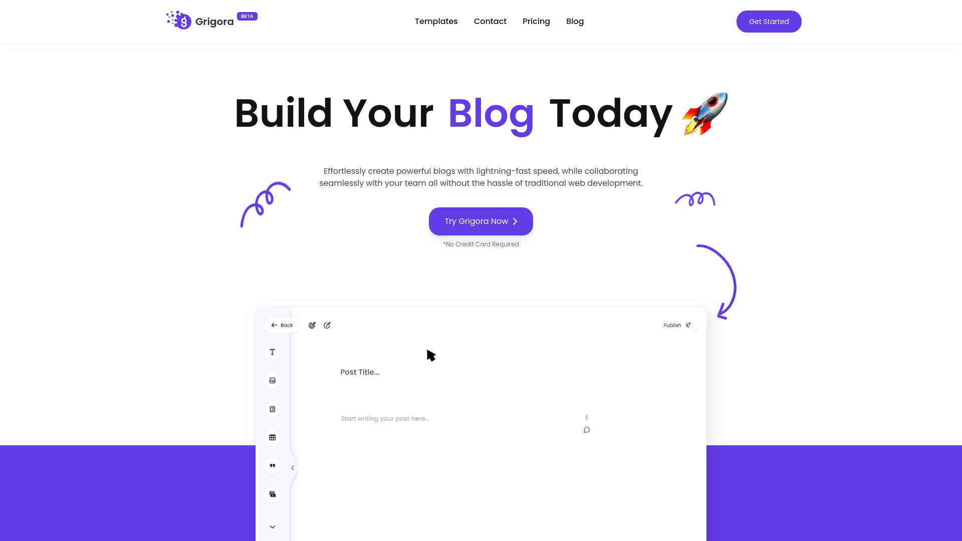 Screenshot of grigora.co: Show HN: Grigora.co – A Blogger's Answer to Secure, Simple Web Building