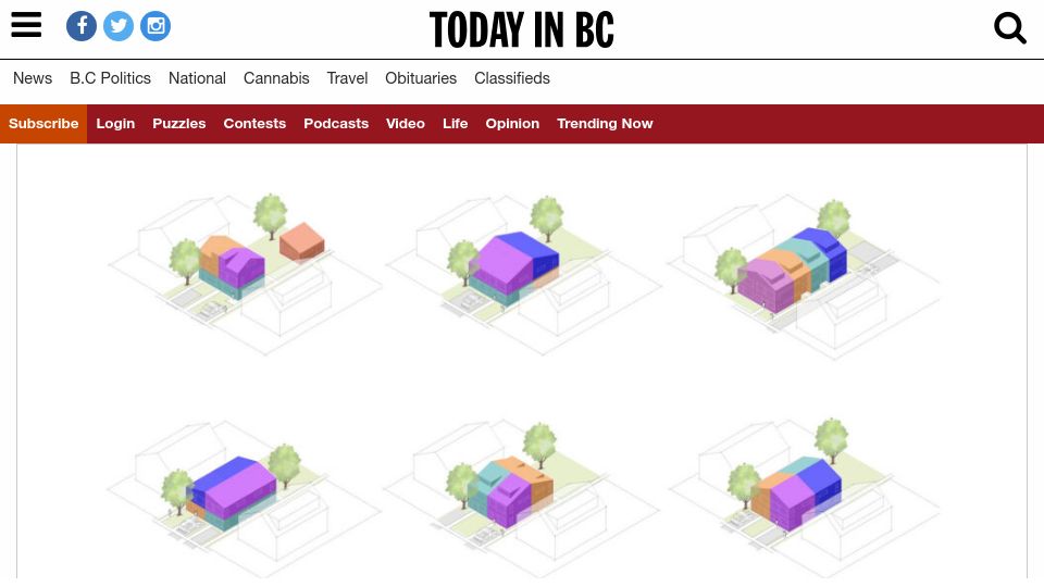 Screenshot of todayinbc.com: B.C. looks to standardize multiplex designs as latest fix to housing crisis