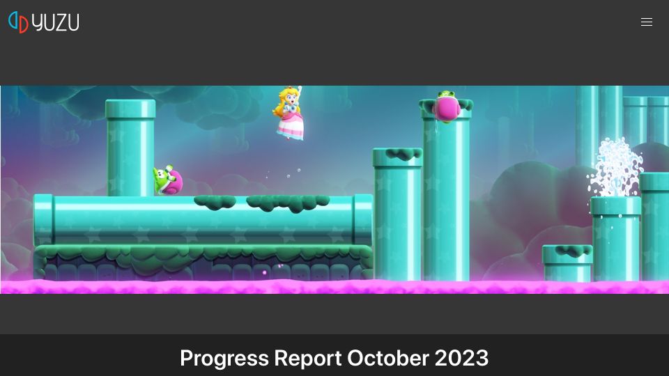 Screenshot of yuzu-emu.org: Yuzu Progress Report October 2023