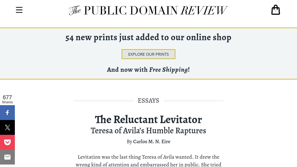 Screenshot of publicdomainreview.org: The Reluctant Levitator: Teresa of Avila's Humble Raptures