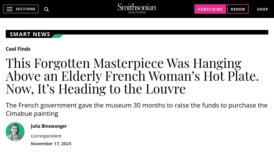 Screenshot of smithsonianmag.com: Masterpiece was hanging above an elderly French woman's hot plate