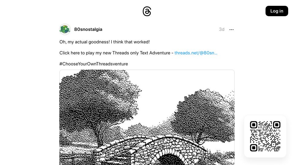 Screenshot of threads.net: Text adventure ported to social media