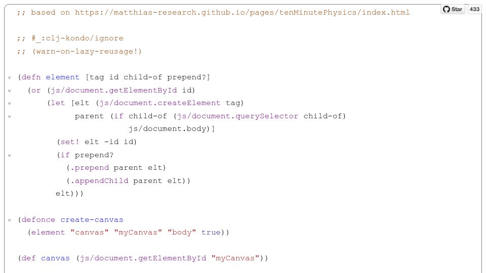 Screenshot of squint-cljs.github.io: Pinball implemented using Squint, a ClojureScript dialect