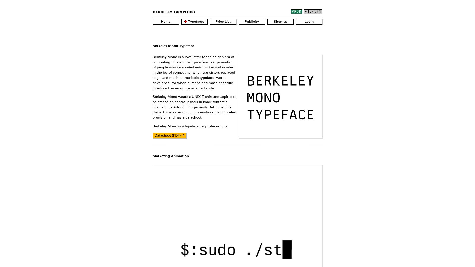 Screenshot of berkeleygraphics.com: Berkeley Mono Typeface