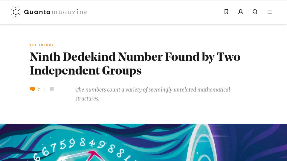 Screenshot of quantamagazine.org: Ninth Dedekind number found by two independent groups