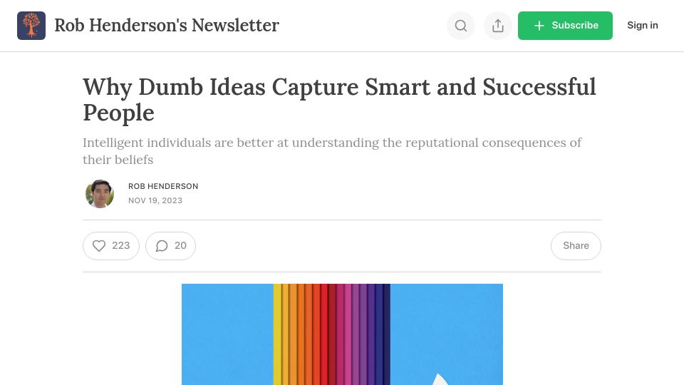 Screenshot of robkhenderson.com: Persuasion through status rather than argument