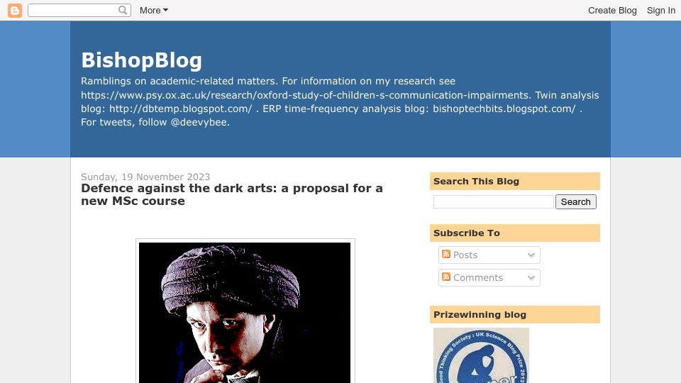 Screenshot of deevybee.blogspot.com: Defence against scientific fraud: a proposal for a new MSc course