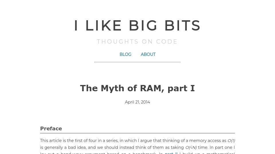 Screenshot of ilikebigbits.com: The Myth of RAM (2014)