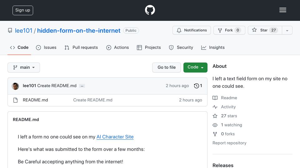 Screenshot of github.com: HoneyPot – I Made a Text Field Only Bots Use – Heres What Happened