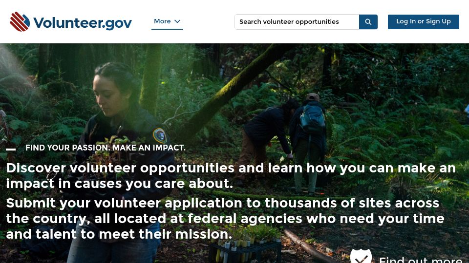 Screenshot of volunteer.gov: Volunteer.gov: Discover volunteer opportunities around the country