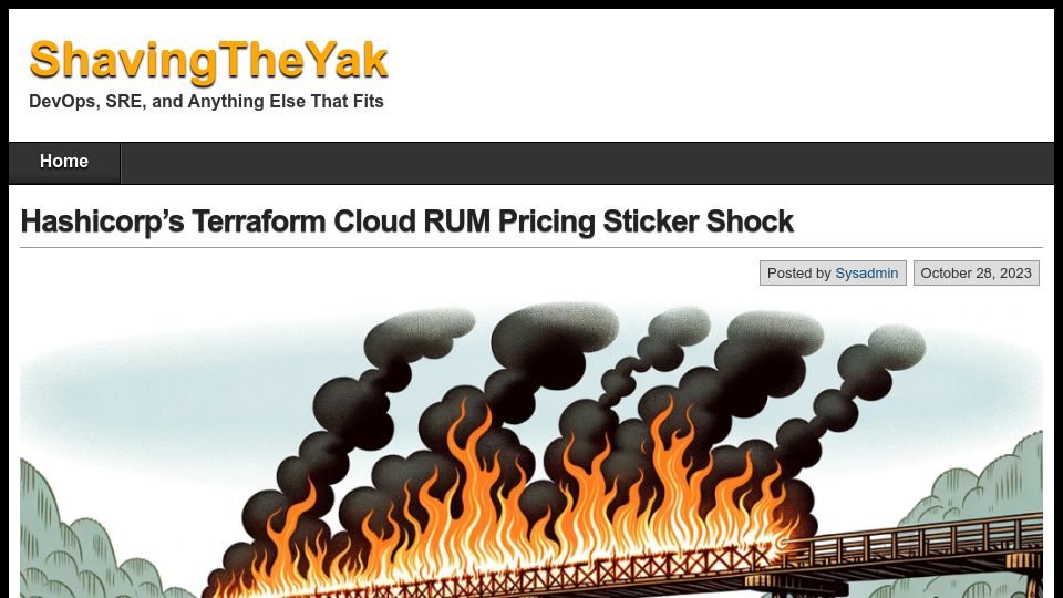 Screenshot of shavingtheyak.com: Terraform Cloud Pricing Changes Sticker Shock