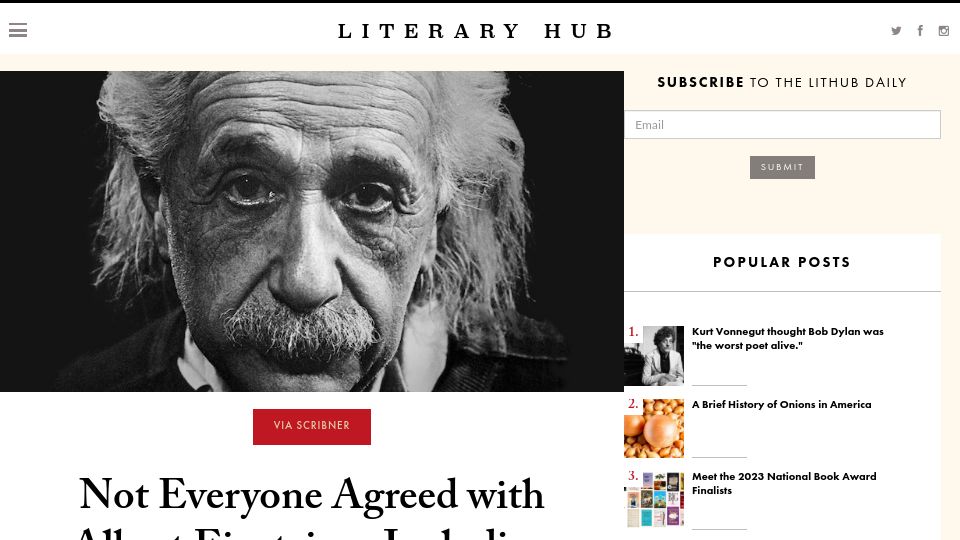 Screenshot of lithub.com: Not Everyone Agreed with Einstein
