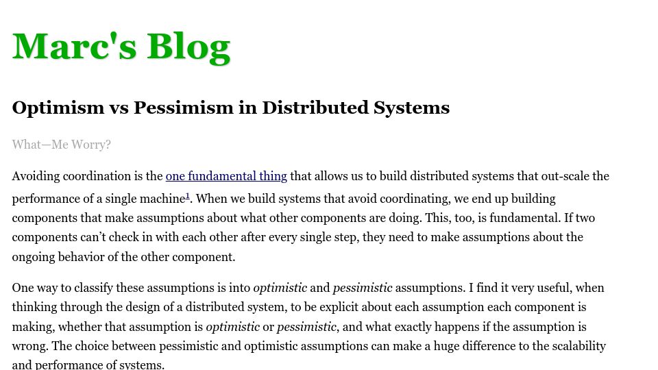 Screenshot of brooker.co.za: Optimism vs. Pessimism in Distributed Systems