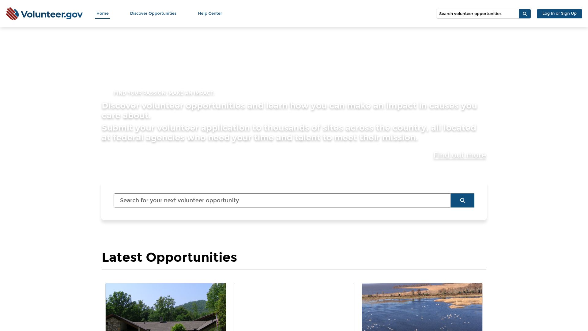Screenshot of volunteer.gov: Volunteer.gov: Discover volunteer opportunities around the country