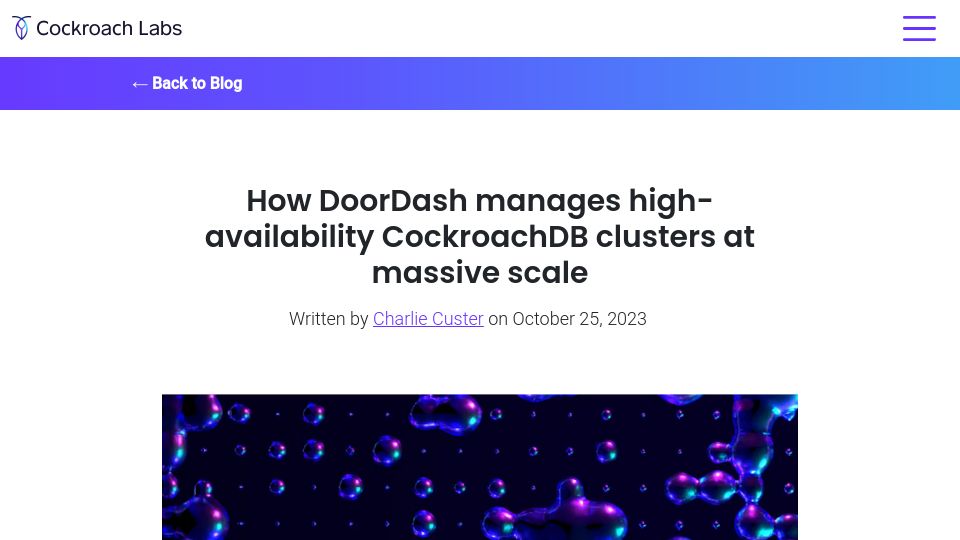 Screenshot of cockroachlabs.com: DoorDash manages high-availability CockroachDB clusters at scale