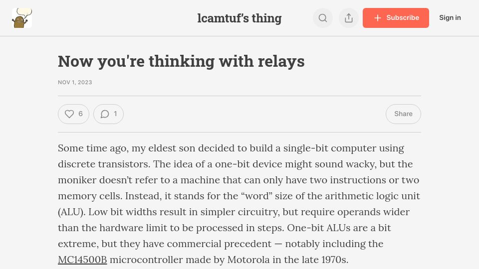 Screenshot of lcamtuf.substack.com: Now you're thinking with relays