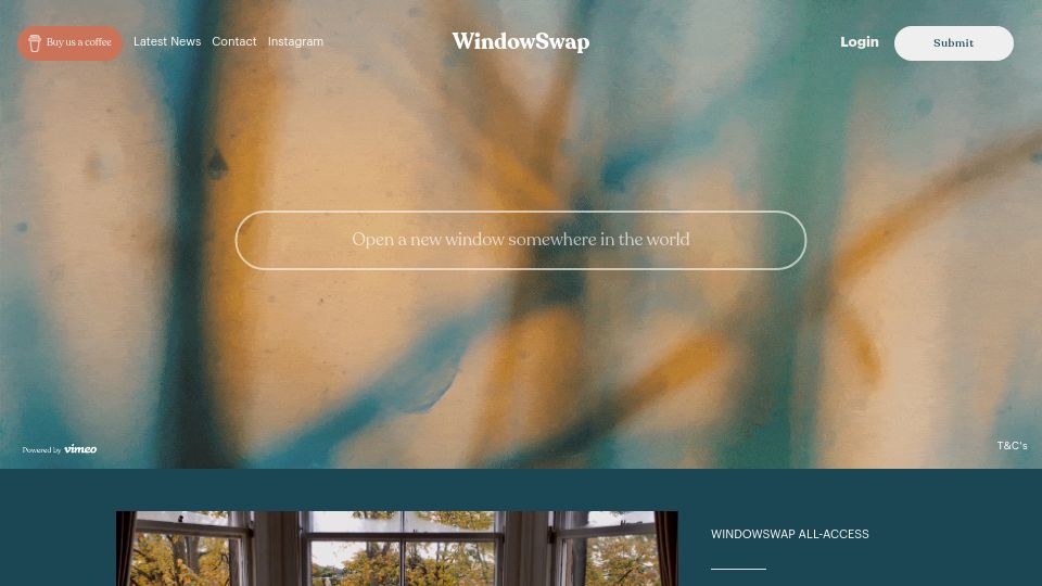 Screenshot of window-swap.com: Window-swap – open a new window somewhere in the world