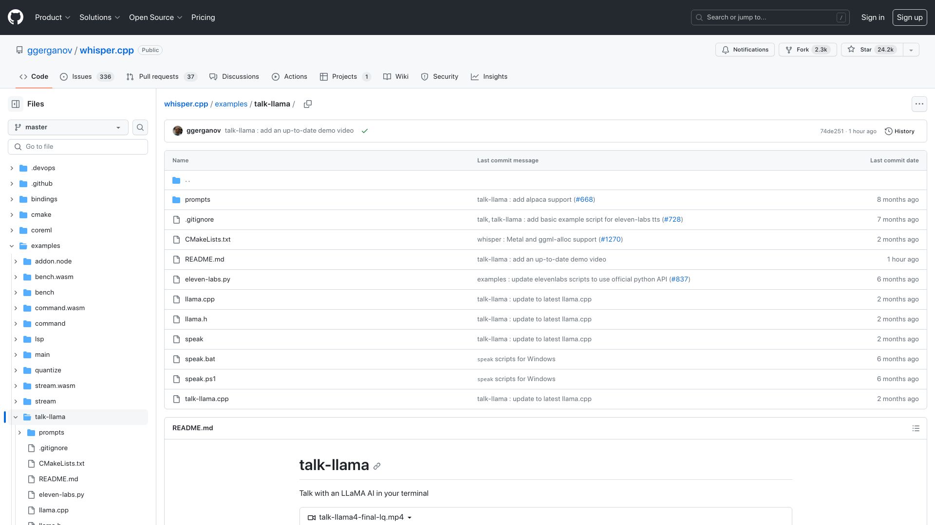 Screenshot of github.com: Talk-Llama