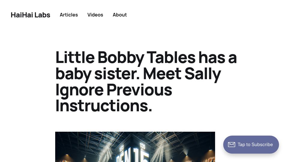 Screenshot of haihai.ai: Sally Ignore Previous Instructions
