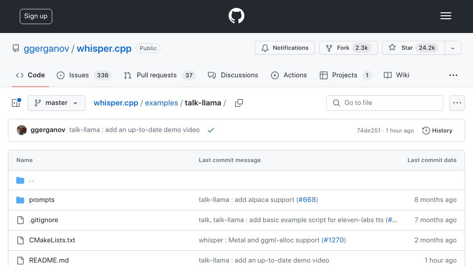 Screenshot of github.com: Talk-Llama