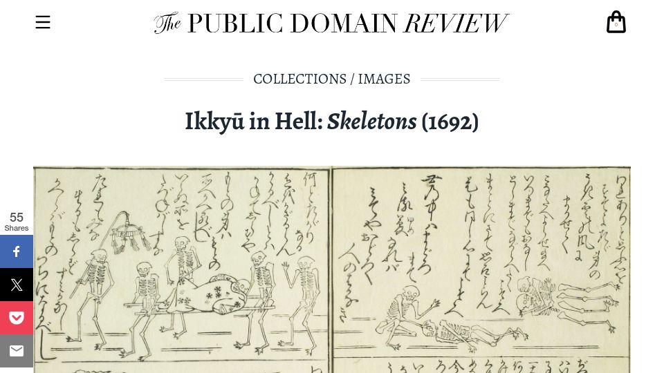 Screenshot of publicdomainreview.org: Ikkyū in Hell: Skeletons (1692)