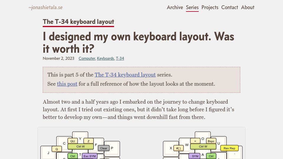 Screenshot of jonashietala.se: I designed my own keyboard layout. Was it worth it?