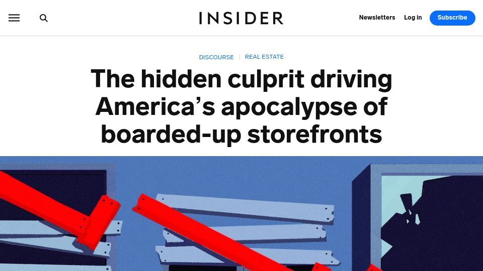 Screenshot of businessinsider.com: Bank financing and bad urban planning make the retail apocalypse worse