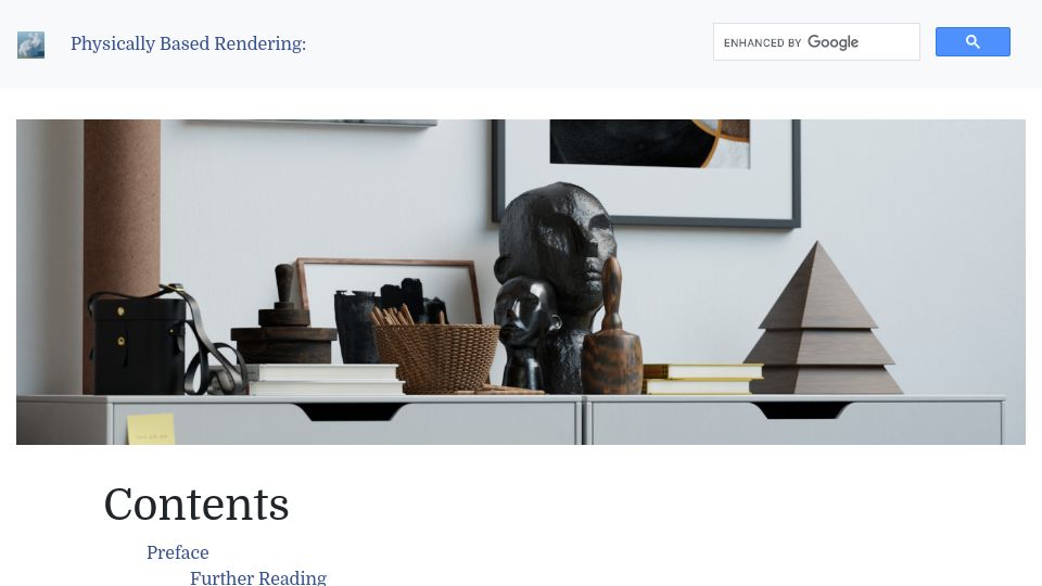 Screenshot of pbr-book.org: 4th edition of Physically Based Rendering is now freely available online
