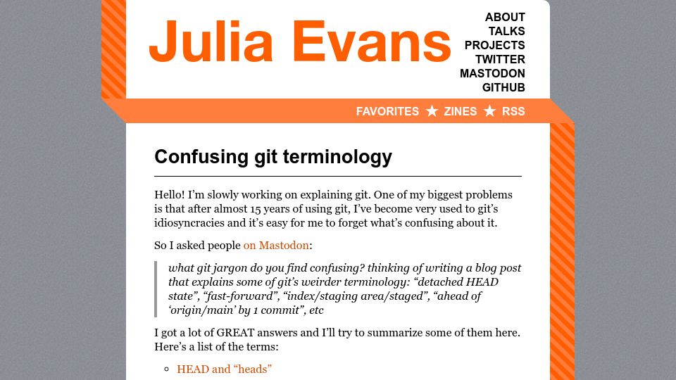 Screenshot of jvns.ca: Confusing Git Terminology