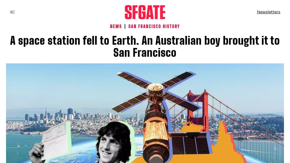 Screenshot of sfgate.com: A space station fell to Earth. An Australian boy brought it to San Francisco