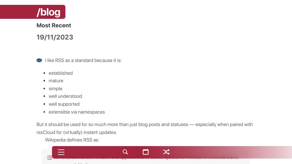 Screenshot of colinwalker.blog: RSS can be used to distribute all sorts of information