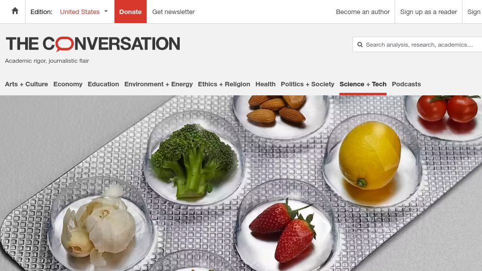 Screenshot of theconversation.com: How can you define a 'drug'? Nobody knows