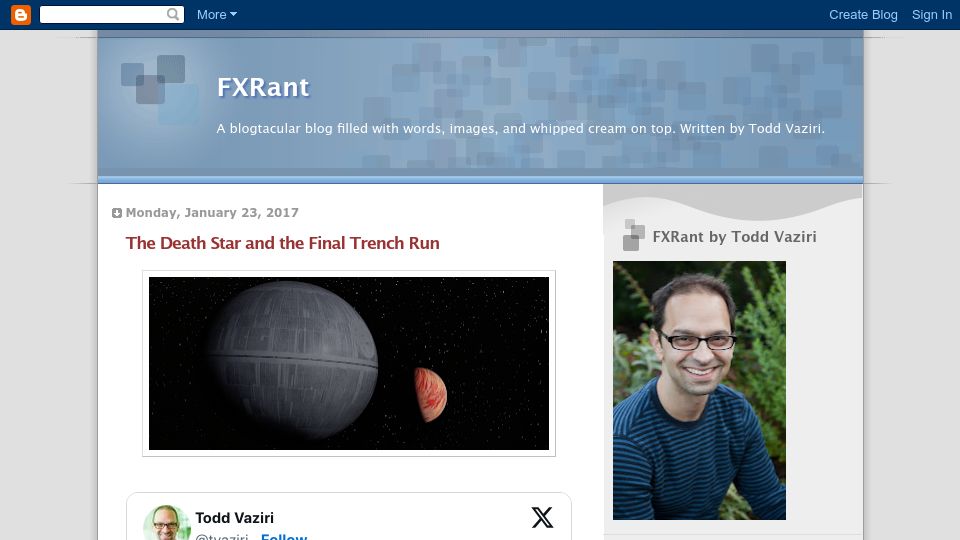 Screenshot of fxrant.blogspot.com: The Death Star and the Final Trench Run (2017)