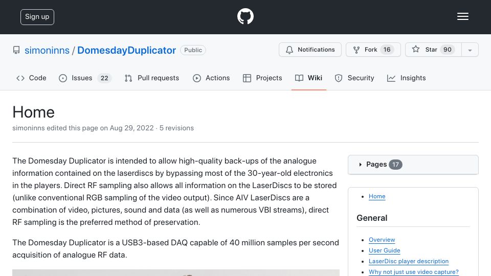 Screenshot of github.com: The Domesday Duplicator (2022)
