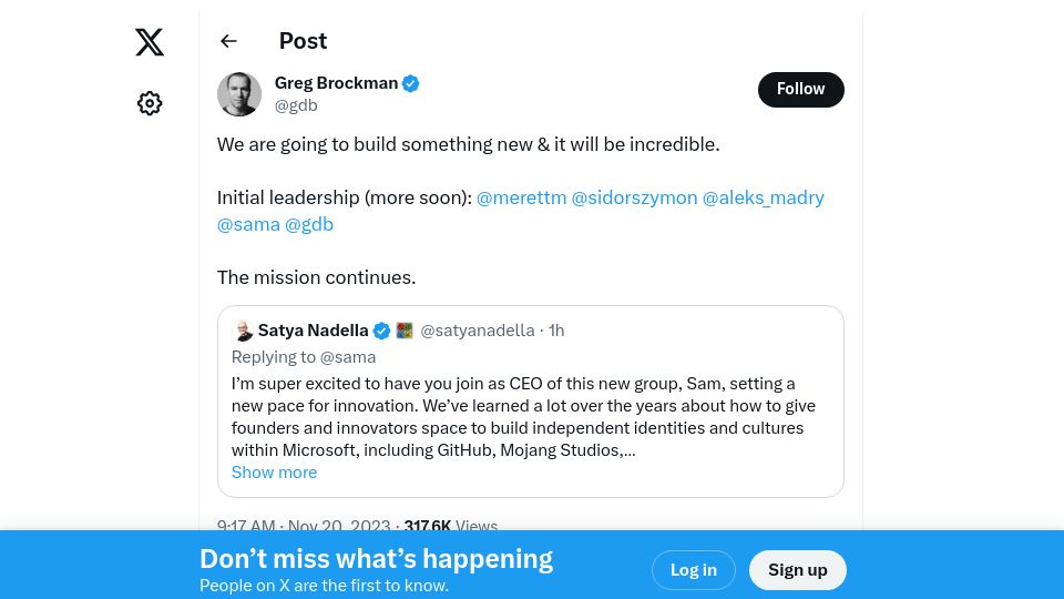 Screenshot of twitter.com: Greg Tweeted:We are going to build something new and it will be incredible